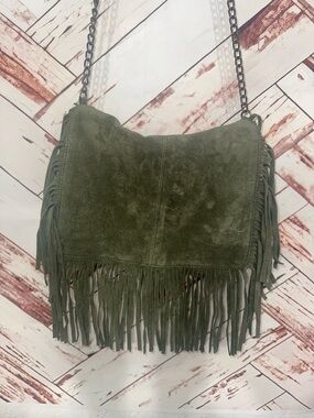 Olive Green Suede Fringe Crossbody Bag - Women